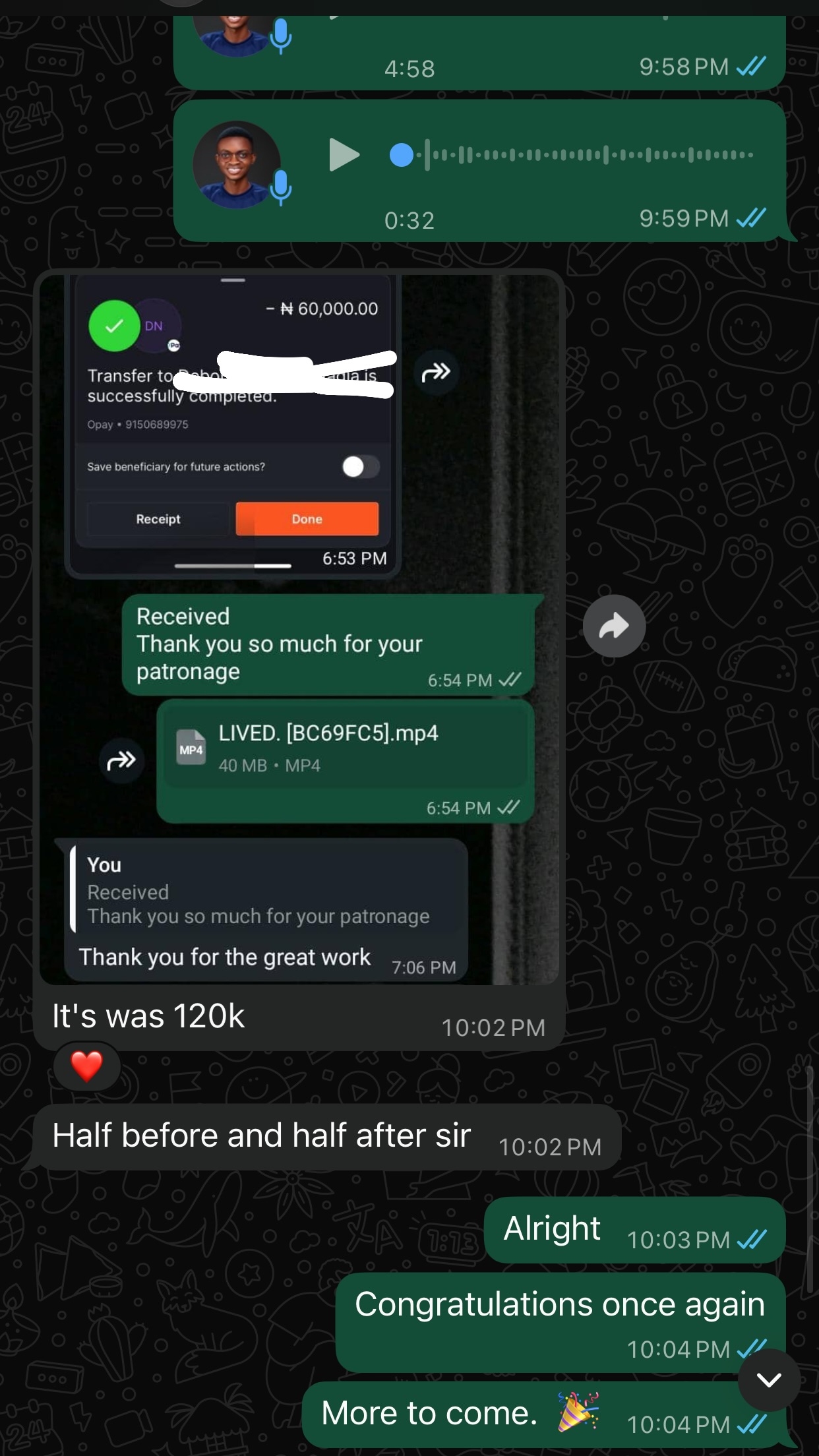 Client payment screenshot